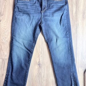 DRIFTWOOD Dark Blue Ankle Jeans with gold accents